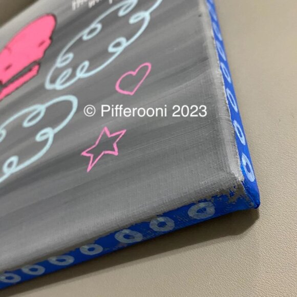 Original INFINITE cute skull clouds truism poetry worry painting - Picture 2 of 2